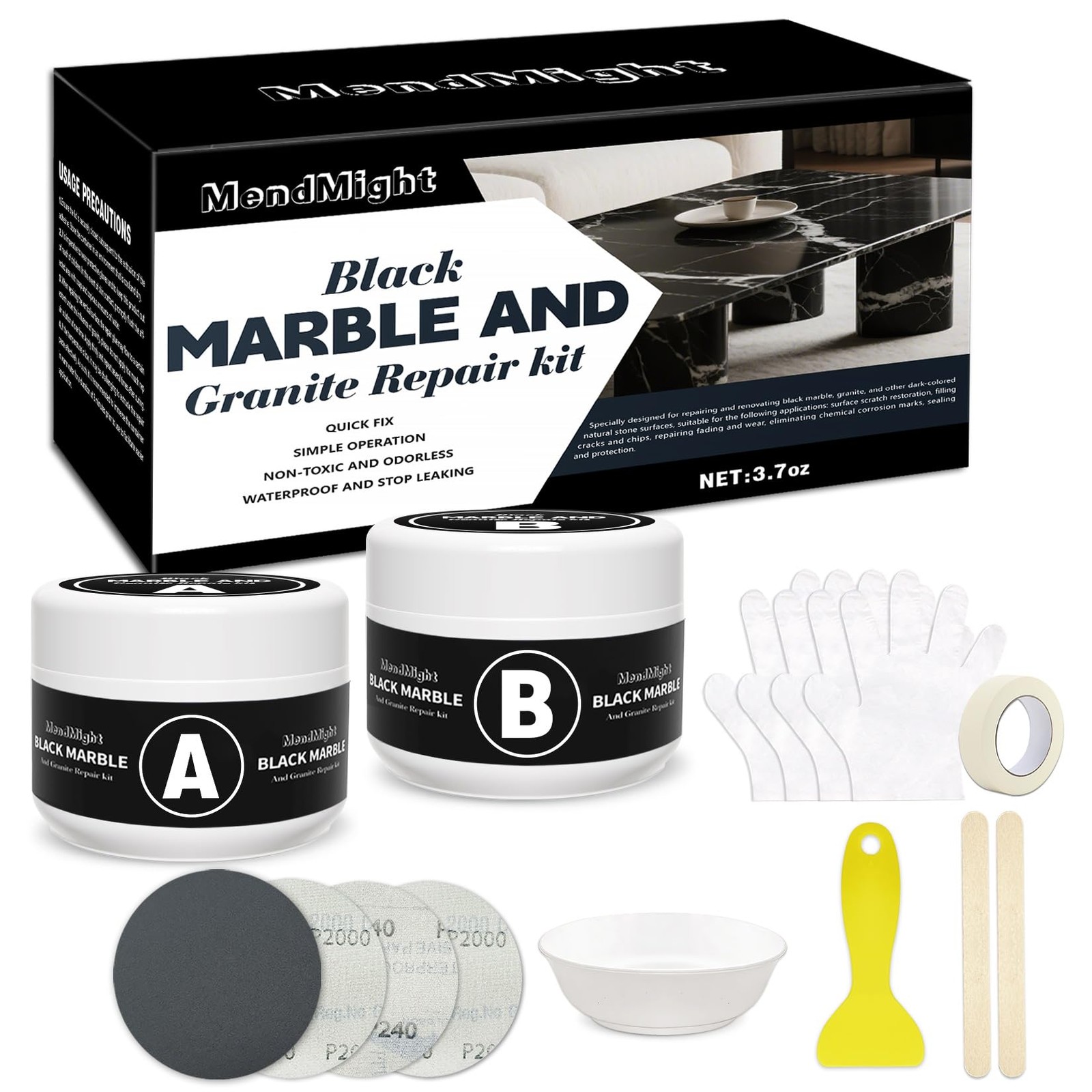 Black Quartz Countertop Repair Kit, Professional Tile, Marble and Granite Rep