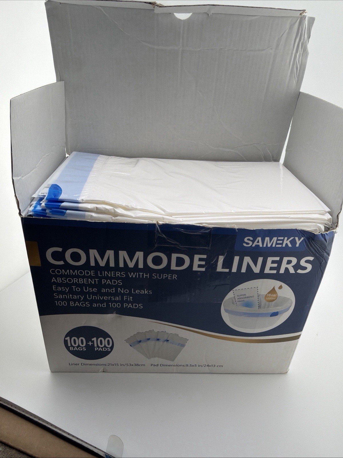 Commode Liners with Absorbent Pads | 100Bags+100Pads 1 Count (Pack of 100)
