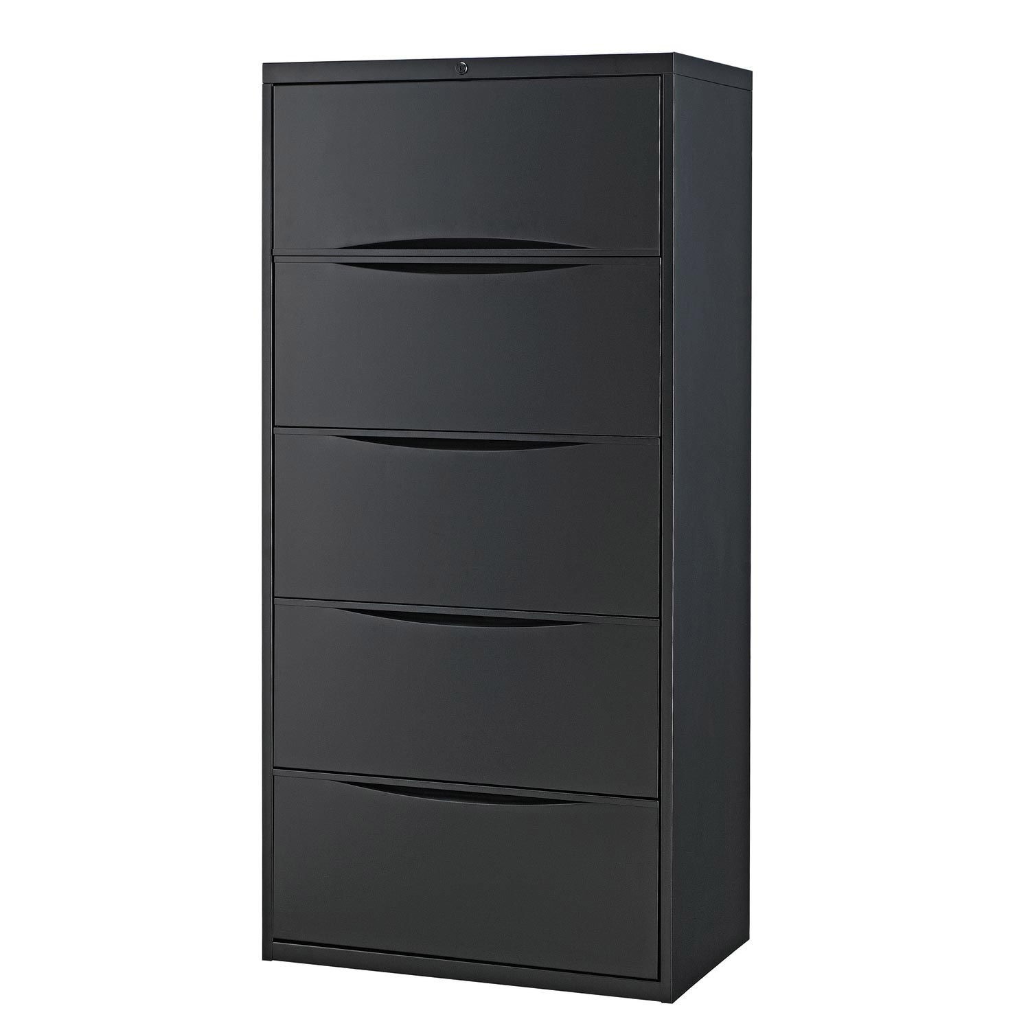 30"W Premium Lateral File Cabinet 5 Drawer Black