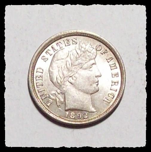 1892-P  BARBER DIME Light Tone White & Very Lustrous Choice BU#26D64 .90 SILVER
