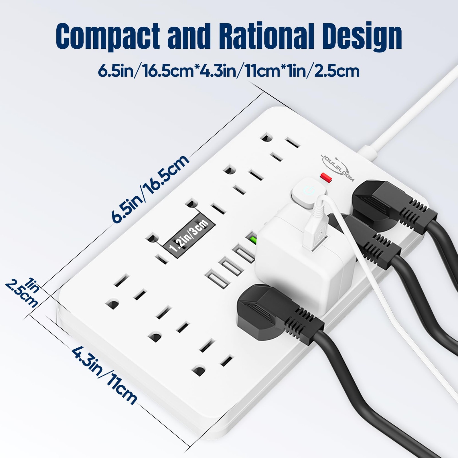 10 FT Flat Plug Surge Protector Power Strip11 Multiple AC Outlets with 6 USB ...