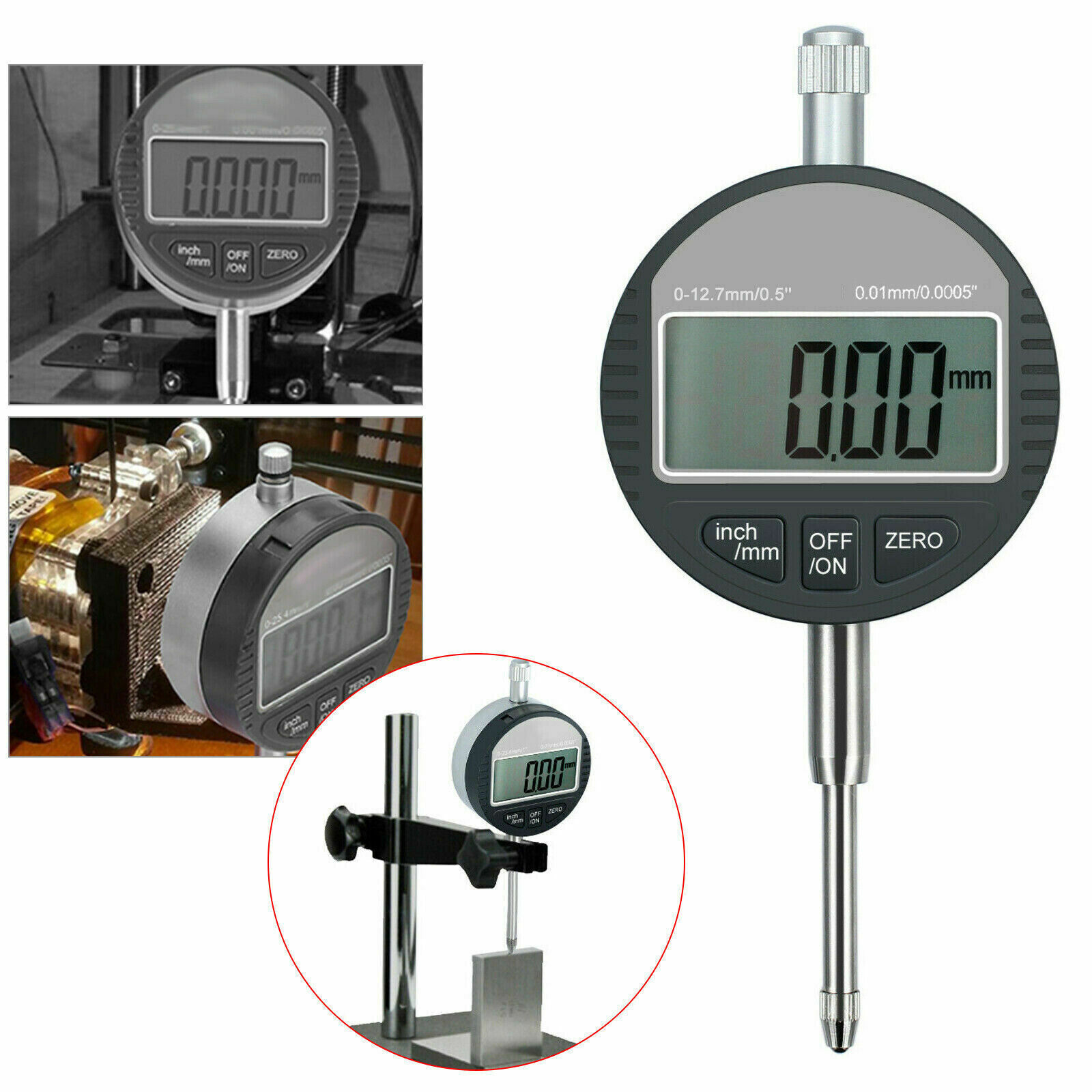 0.01/0.0005'' Digital Dial Indicator Gauge 0-12.7mm/0.5" Probe Test Indicator C#