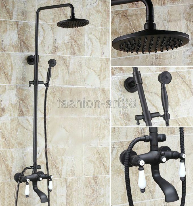 Black Oil Rubbed Brass Bathroom Rain Shower Head Faucet Set Tub Mixer Tap fhg145