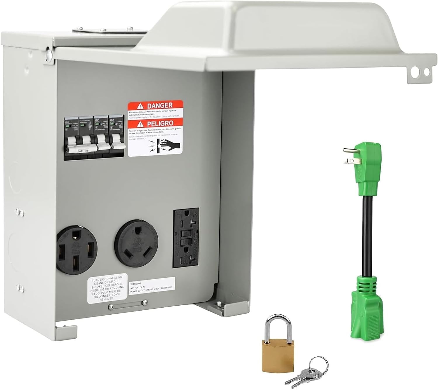 20/30/50 Amp RV Electrical Outlet Panel with 20 Amp 90 Degree Adapter Cord for R