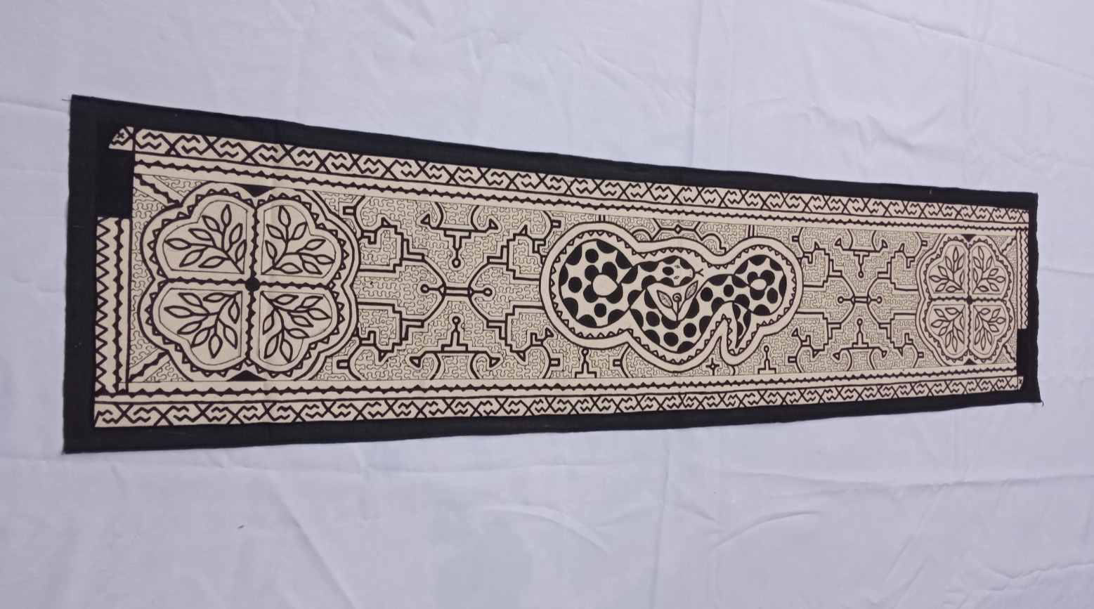 Shipibo Native Hand Painted Anaconda  Runner Cloth 62"x15"