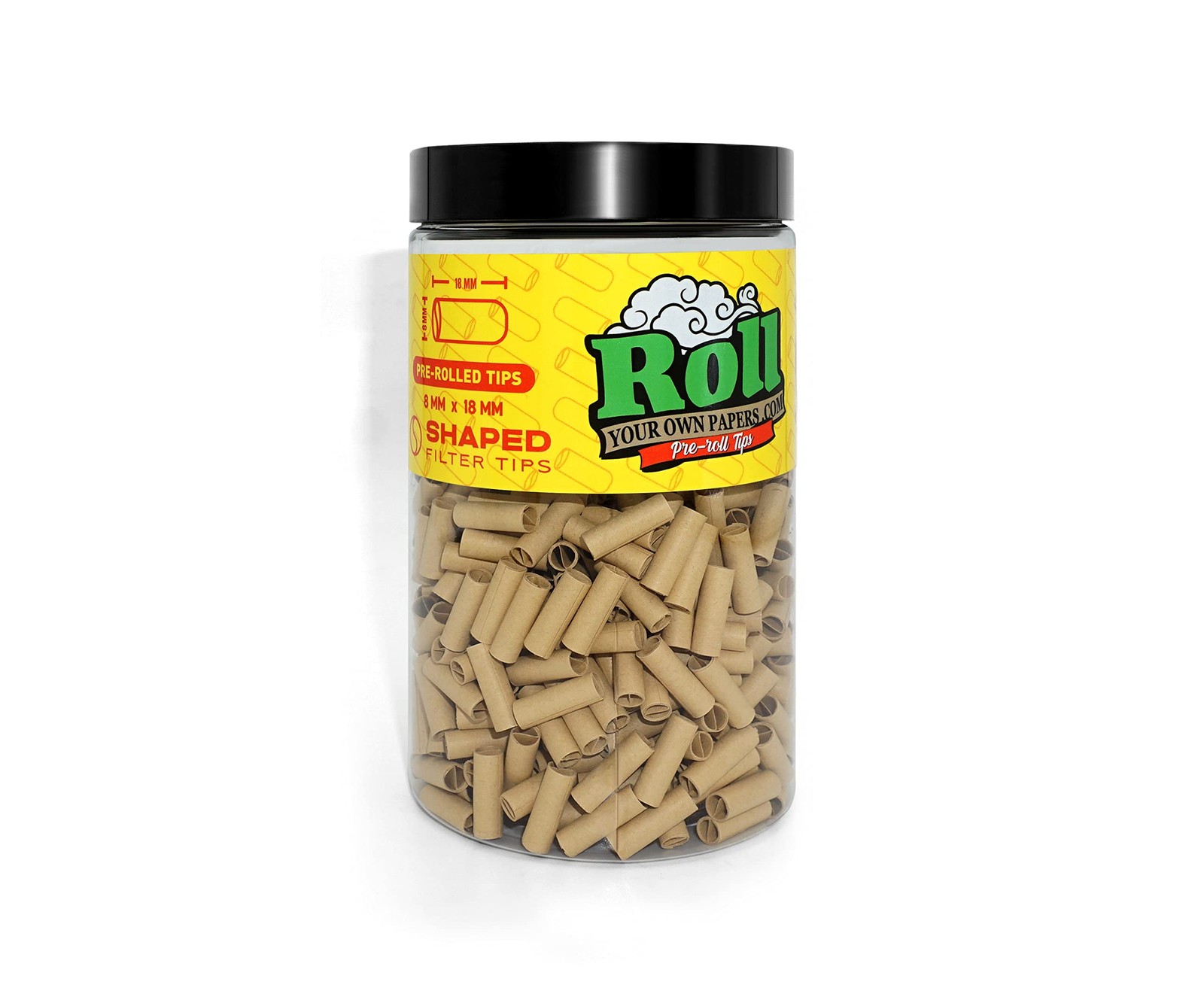 Natural Unbleached Pre-Rolled Filter Tips, Ø8mm - Bottle of 500 Tips