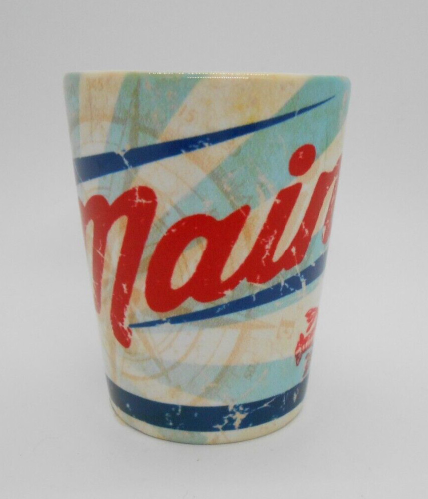 Maine USA Souvenir White Shotglass featuring Iconic Images