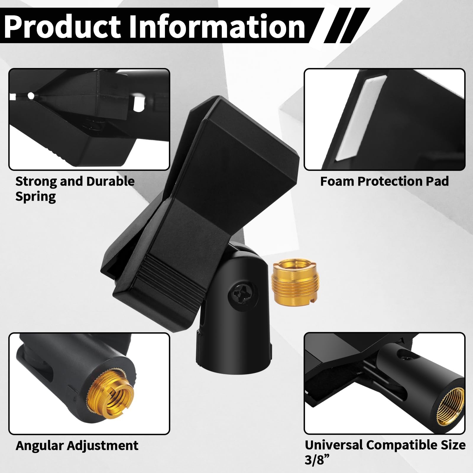 4 Pack Universal Adjustable Mic Clips for Stands, Wireless Microphone Holder ...