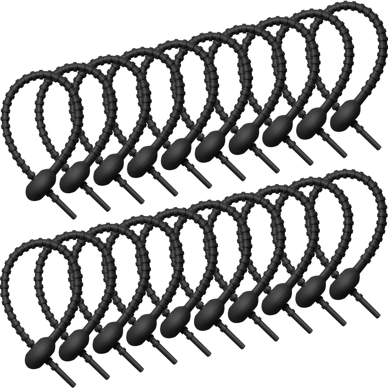 20 Pack Reusable Silicone Cable Ties, 8 Inch Twist Straps for Cord Management, C