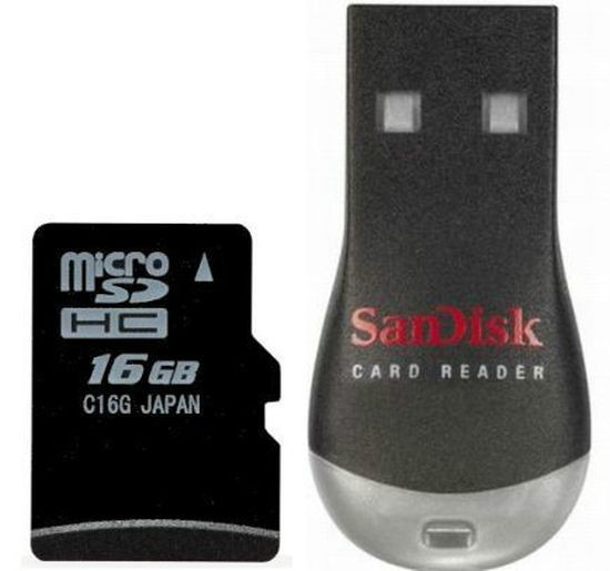 16GB Micro SDHC Memory Card with Adapter and USB Reader
