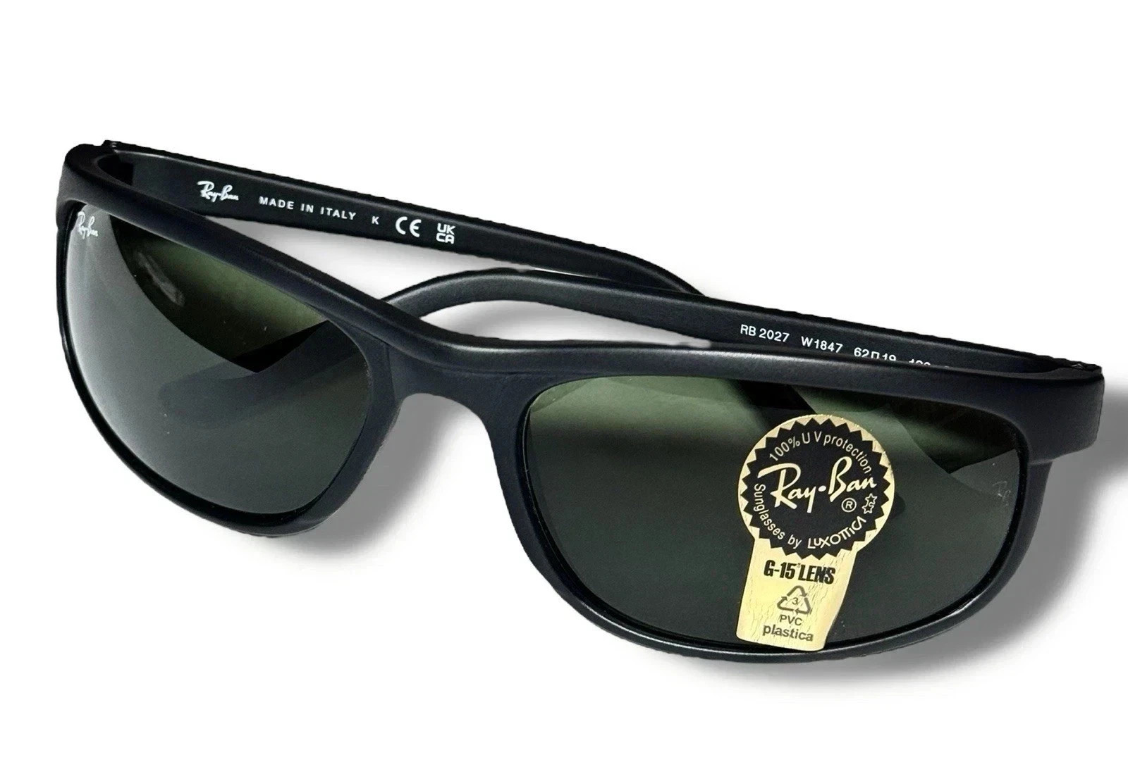 Ray-Ban RB2027 W1847 Predator 2 Sunglasses Matte Black Green G-15 62mm