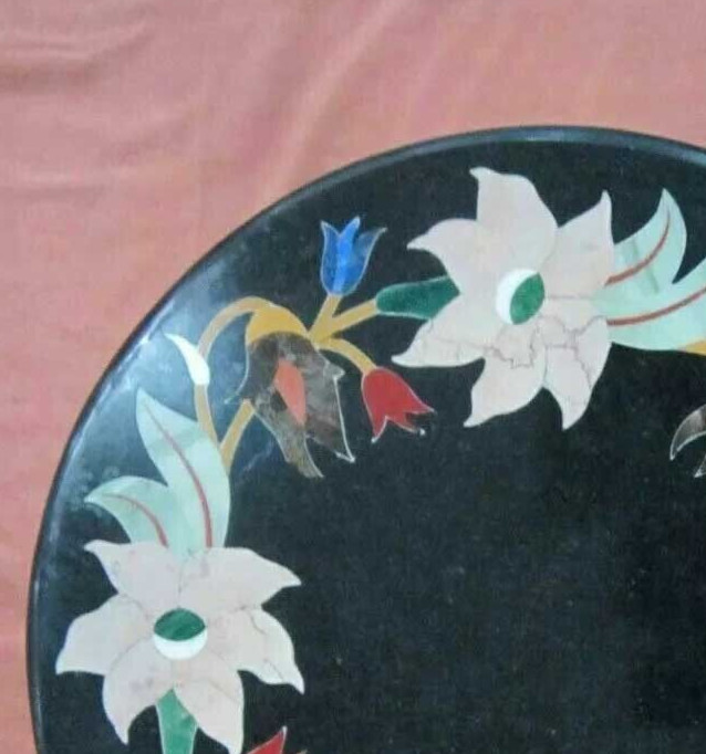 18" Black Marble Round Coffee Table Pietradura Inlay Art Handmade Work Home Deco