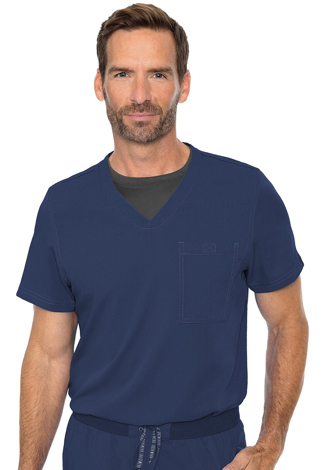Med Couture Men's Scrubs Cadence One Pocket Top MC7478 NAVY Navy Free Shipping