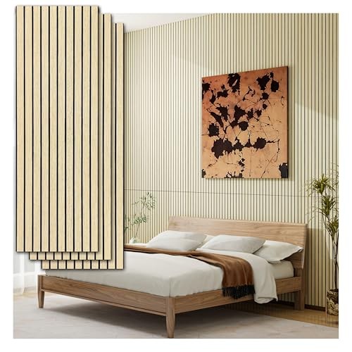 Peel and Stick Acoustic Wall Panels 8-Pack 43.3" * 11.8" – 3D Wood Slat Oak