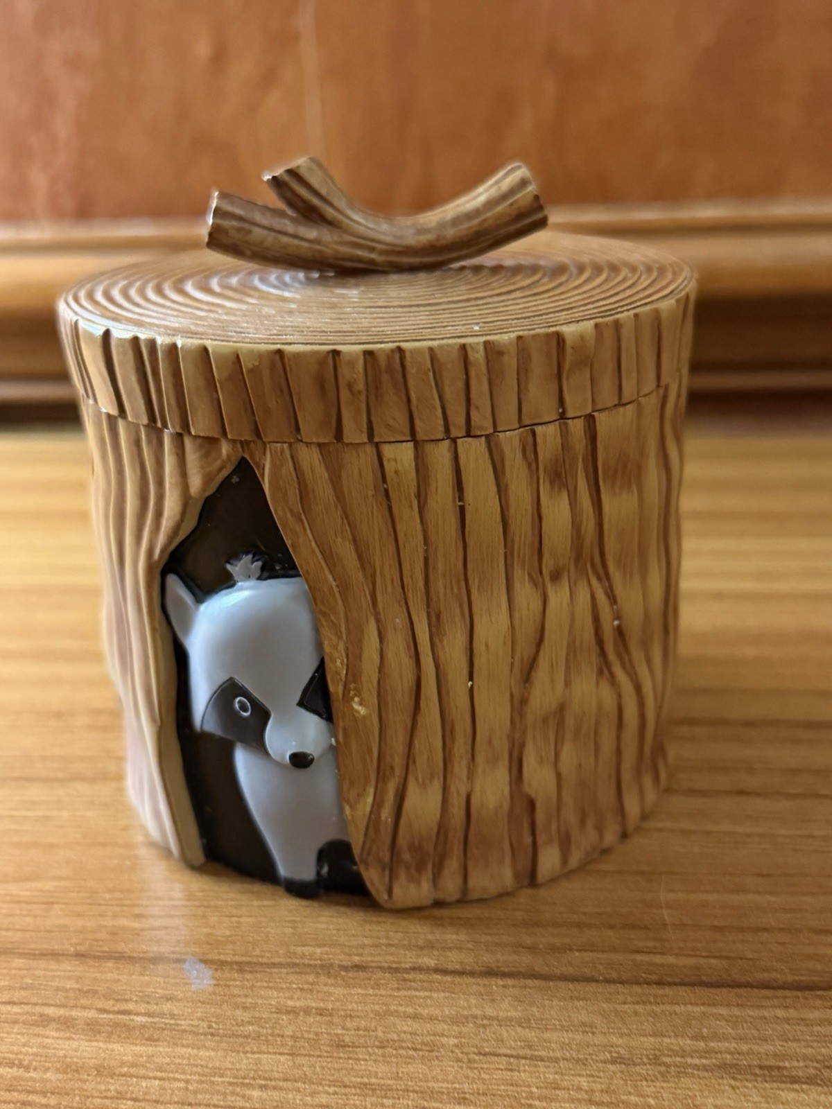 Mainstays Woodland Creatures Raccoon Kids Resin Cotton Bathroom Jar With Lid