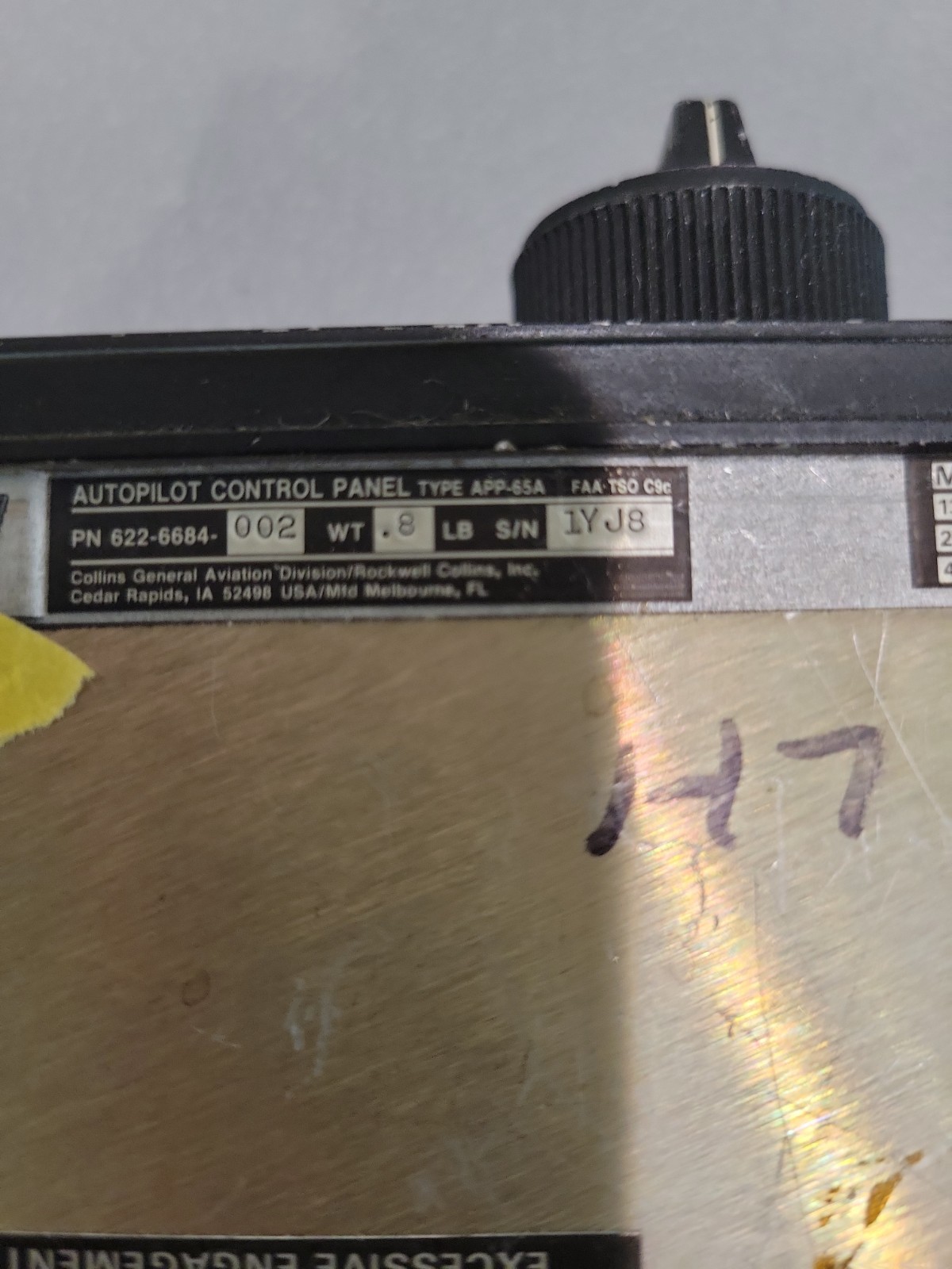 Collins APP-65A, Autopilot Control Panel P/N: 622-6684-002 Removed Working