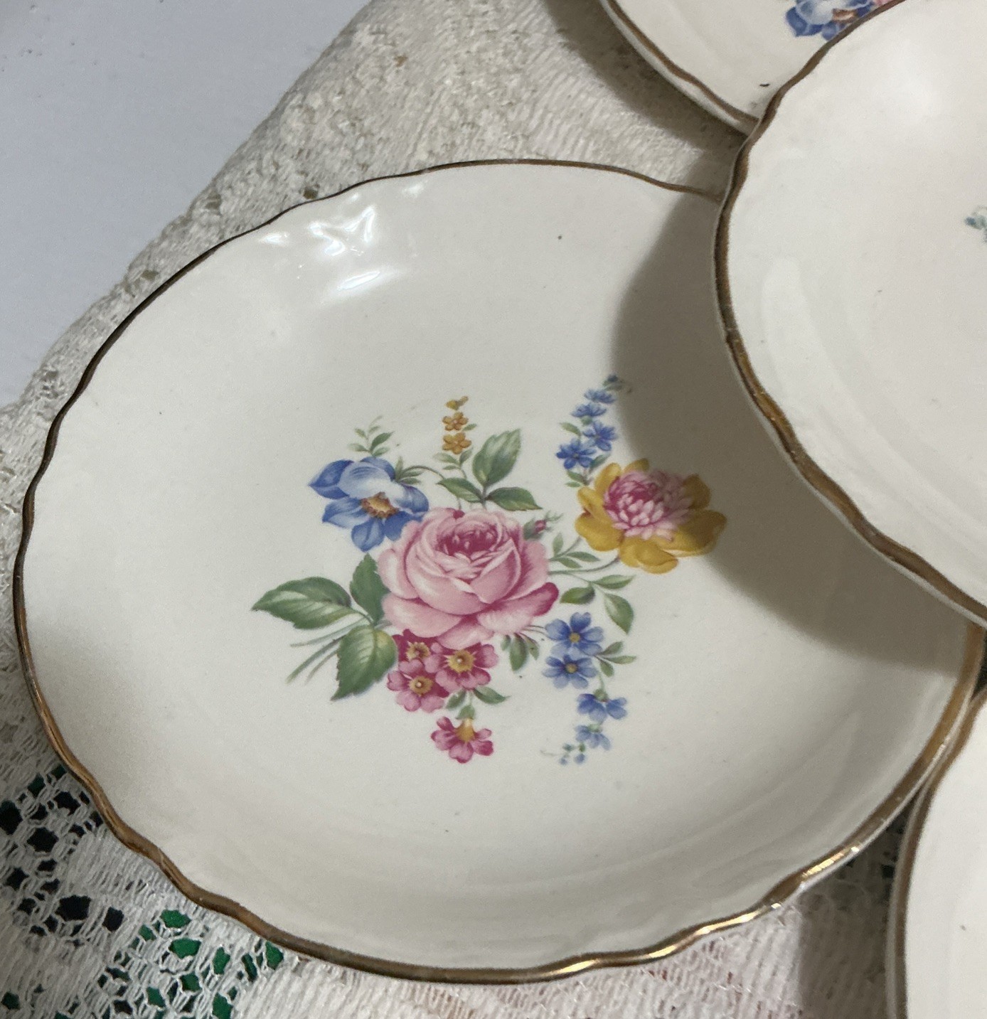 SCIO Pottery Co.Hazel Pattern Pink Rose, Blue&Yellow Flowers22K Gold Trim 1940
