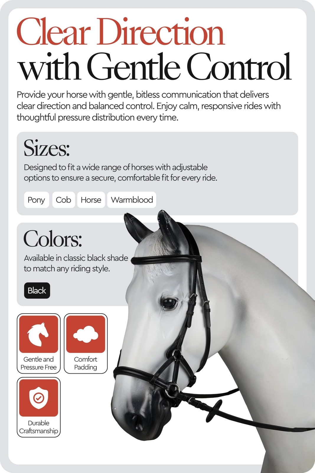 HORZE Denver Soft Leather English Side Pull Bitless Bridle for Horses | Web R...