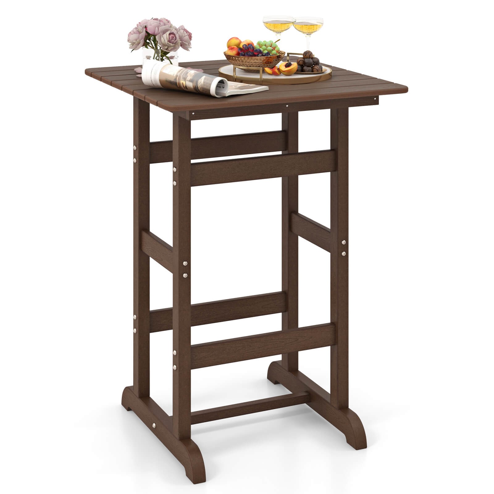 Outdoor Bar Table All Weather HDPE Patio Table with Wood Grains Bistro Table