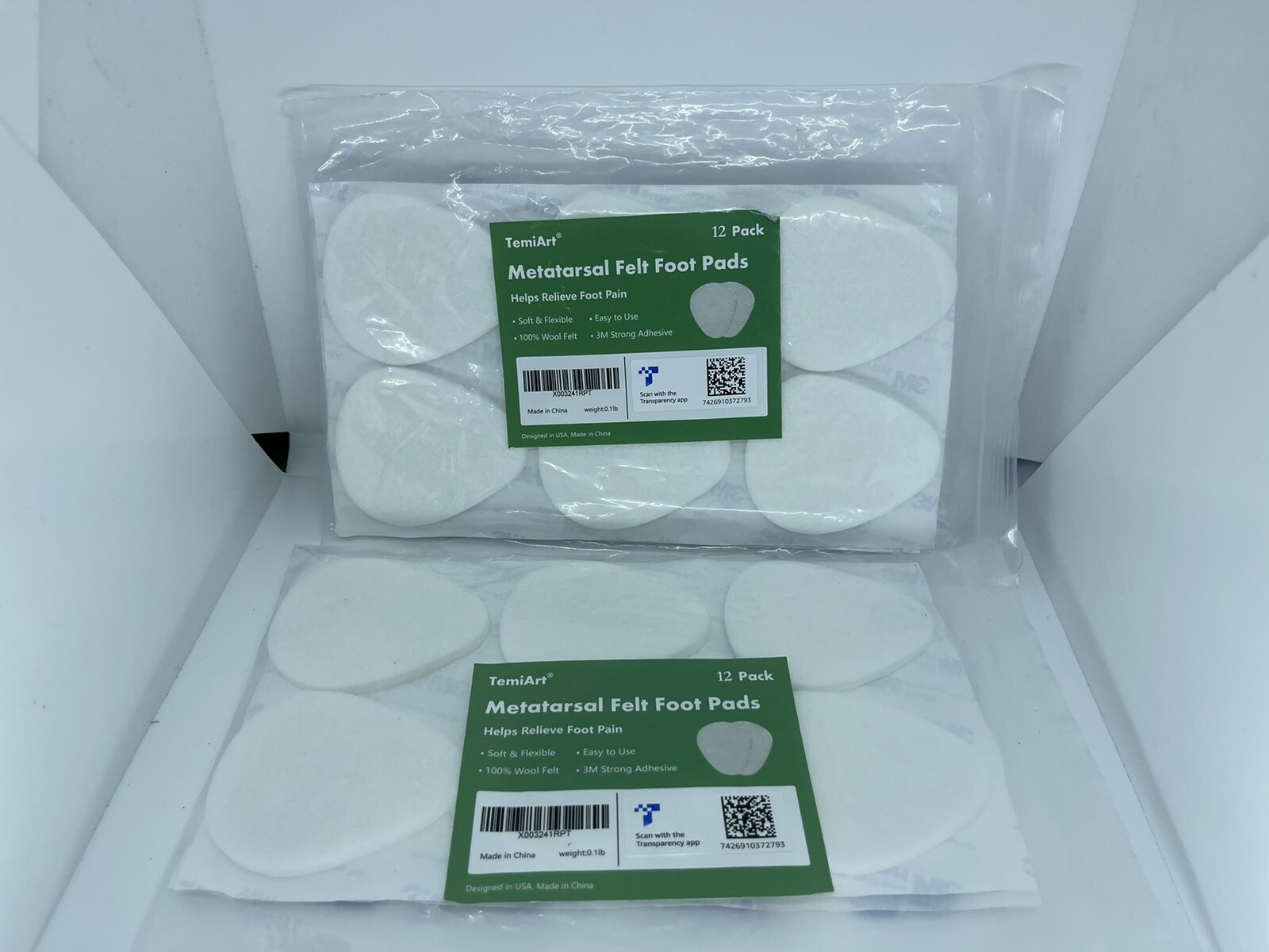 2 Packs of 12 each,TemiArt Metatarsal Pads 100% Wool Felt 3M Adhesive ,Foot Feet