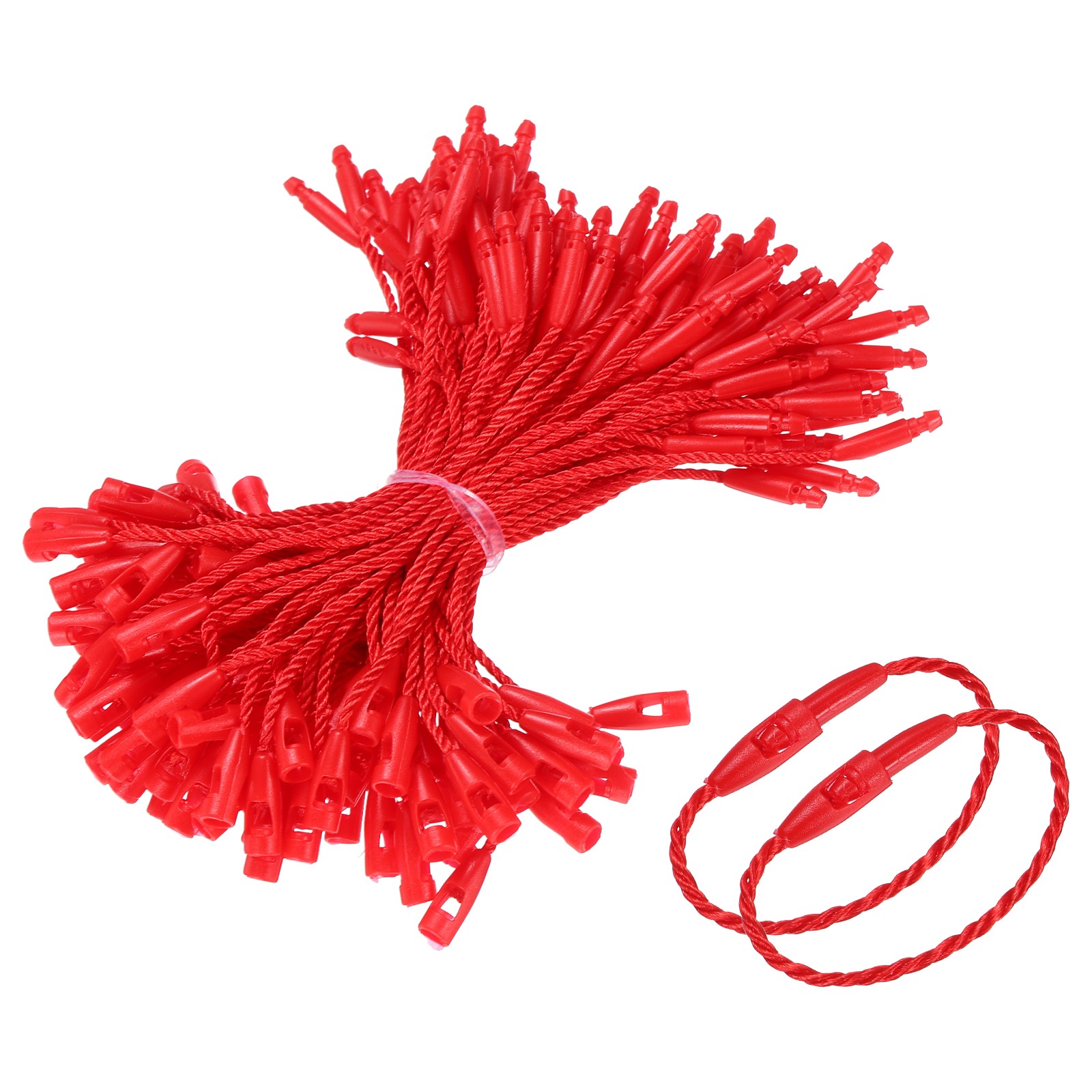 500 Pcs Polyester Hang Tag String 3" Snap Lock Pins Loop Fastener, Red