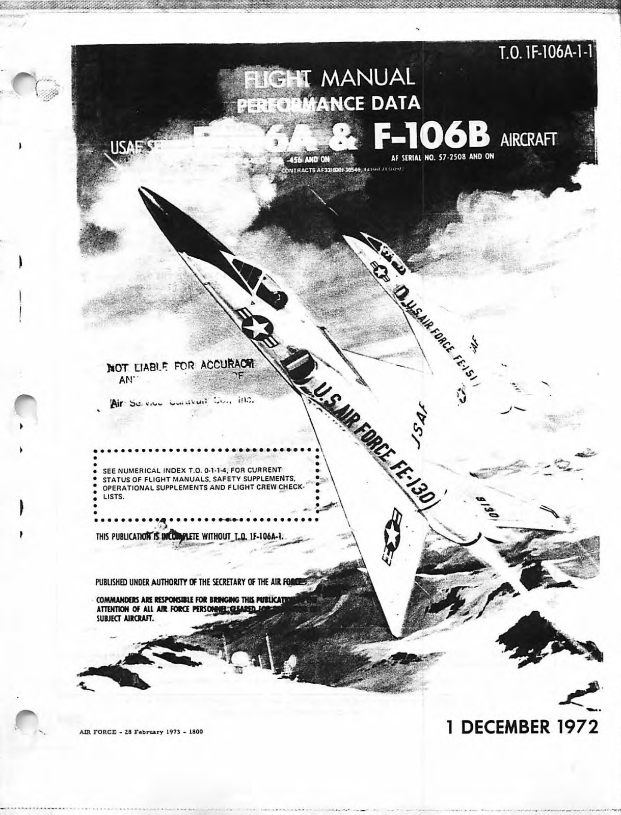 172 pg. 1972 F-106A -B Delta Dart T.O. 1F-106A-1-1 Performance Manual on Data CD