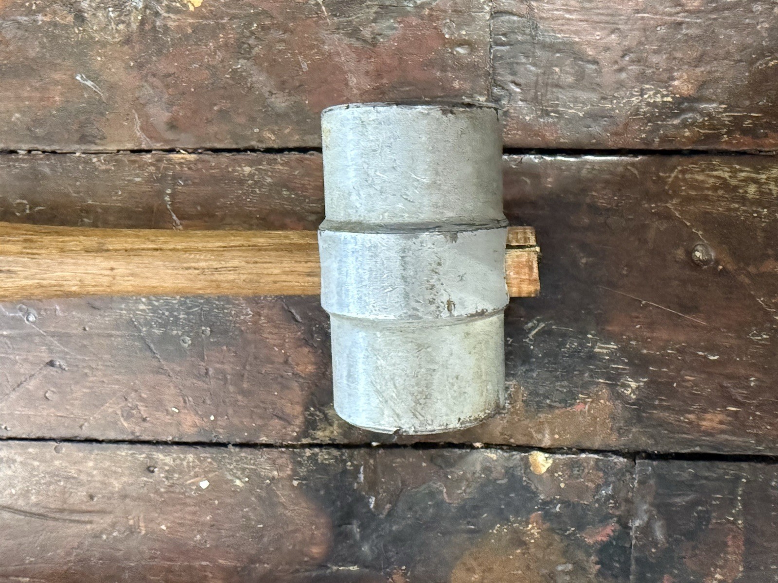 Vintage Unmarked Machinist Steel Hammer Cylindrical Double Face Shop Tool Wood