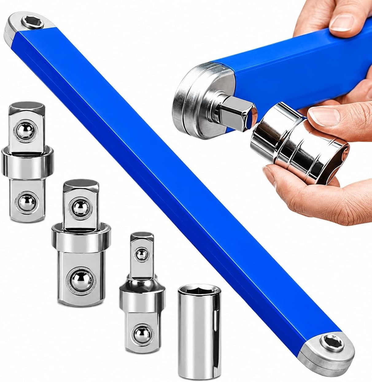 3/8" Impact Offset Extension Wrench Set - Tight Reach Spanner with Adapters
