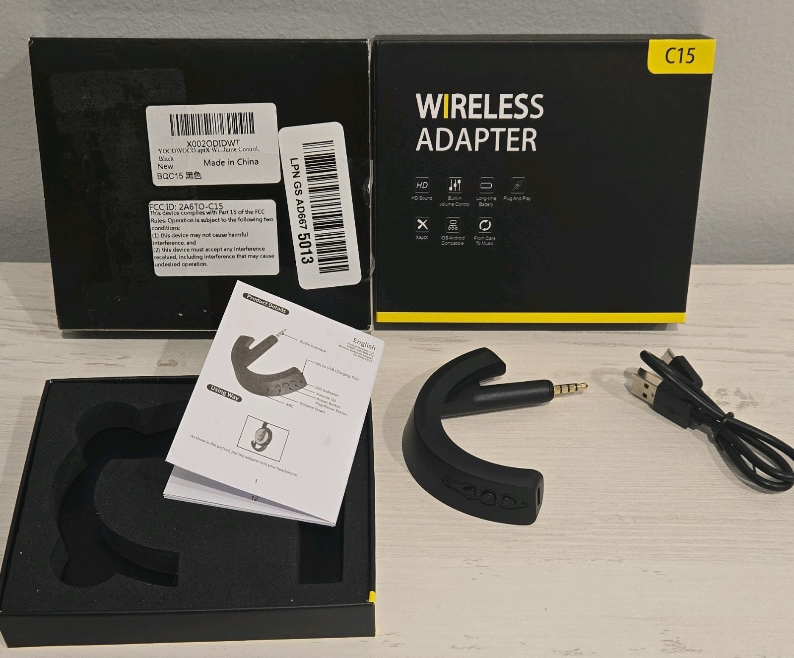 AptX Wireless Bluetooth 5.0 Adapter for Bose QuietComfort QC 15 *Open Box*