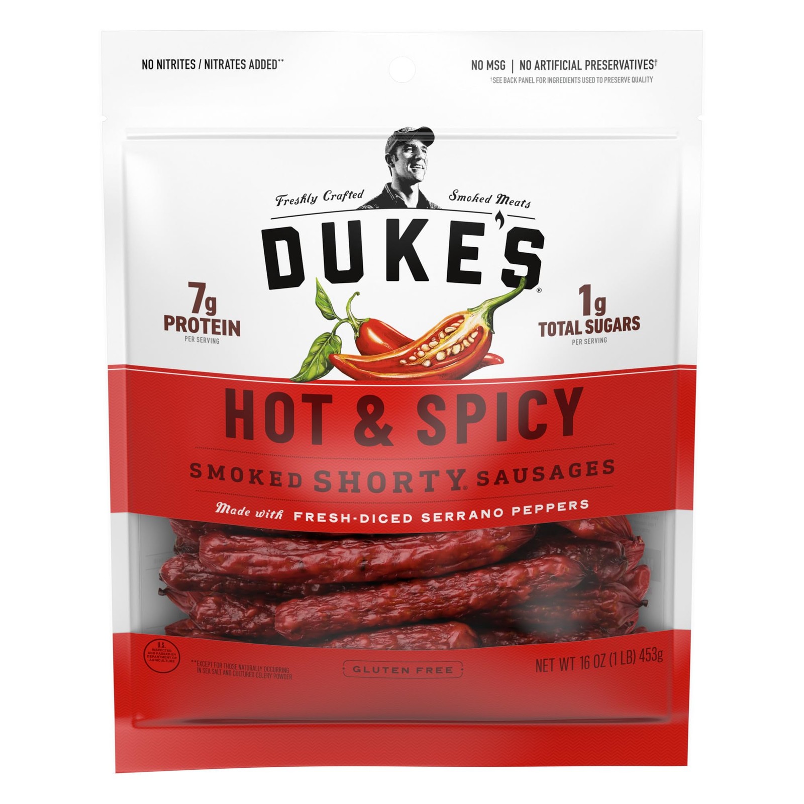 Duke's Pork Hot & Spicy Smoked Shorty Sausages, 7g 16 Ounce (Pack of 1)
