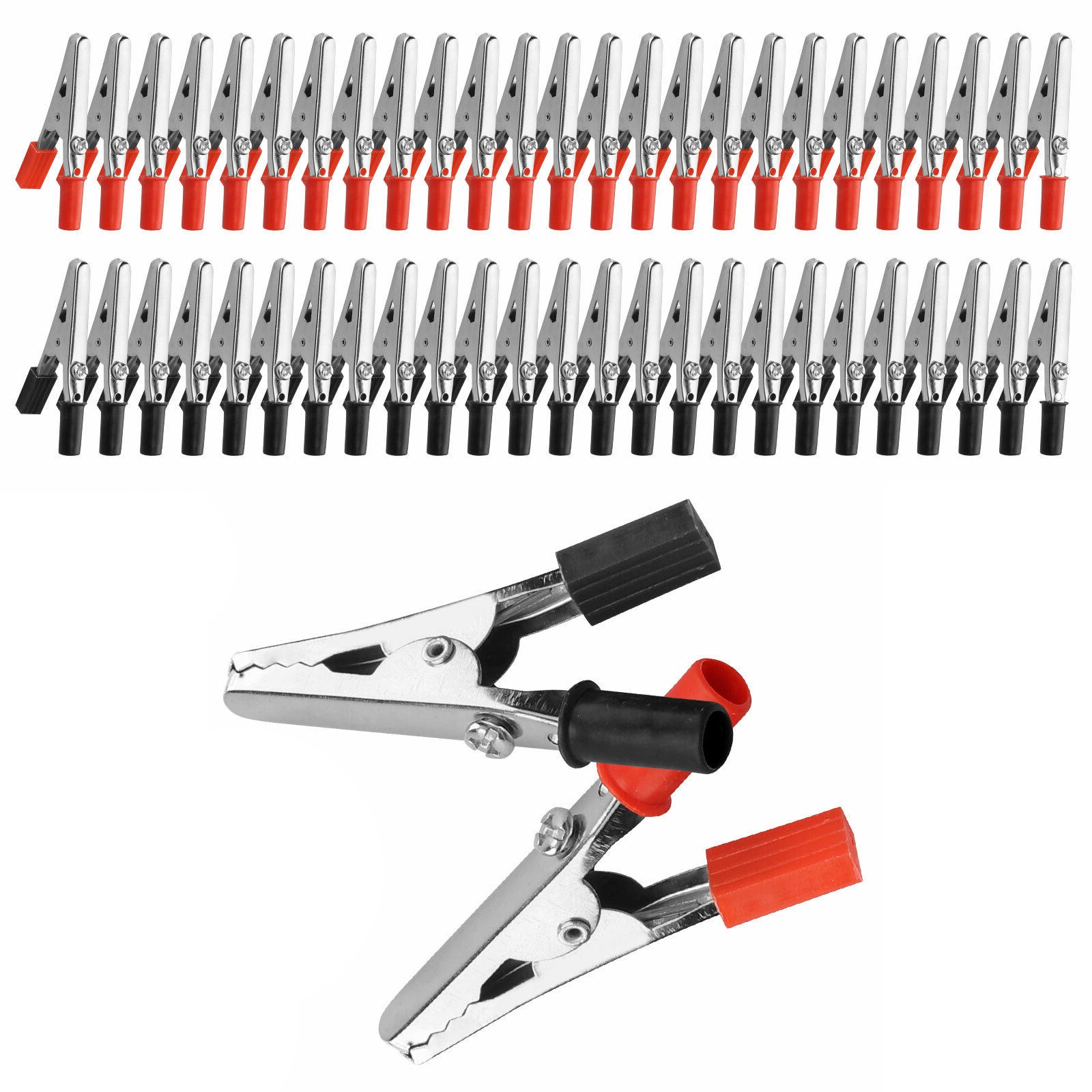 50Pcs/Set Electrical Test Clamps Metal Alligator Clips w/Red & Black Handle Bulk