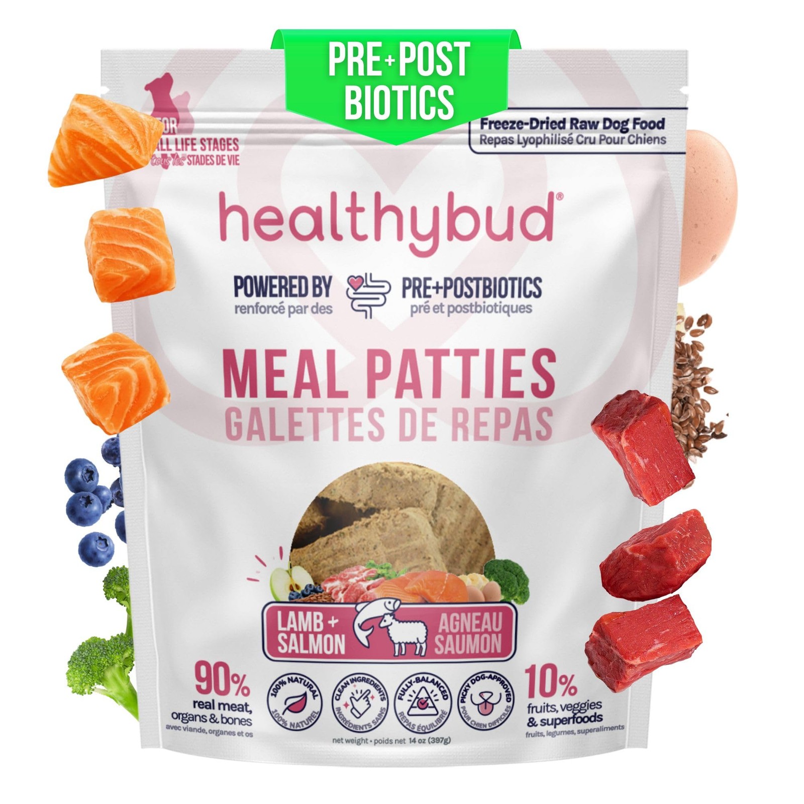 healthybud Raw Dog Food, Freeze Dried Dog Patties, Grain Free Dehydrated Real Me