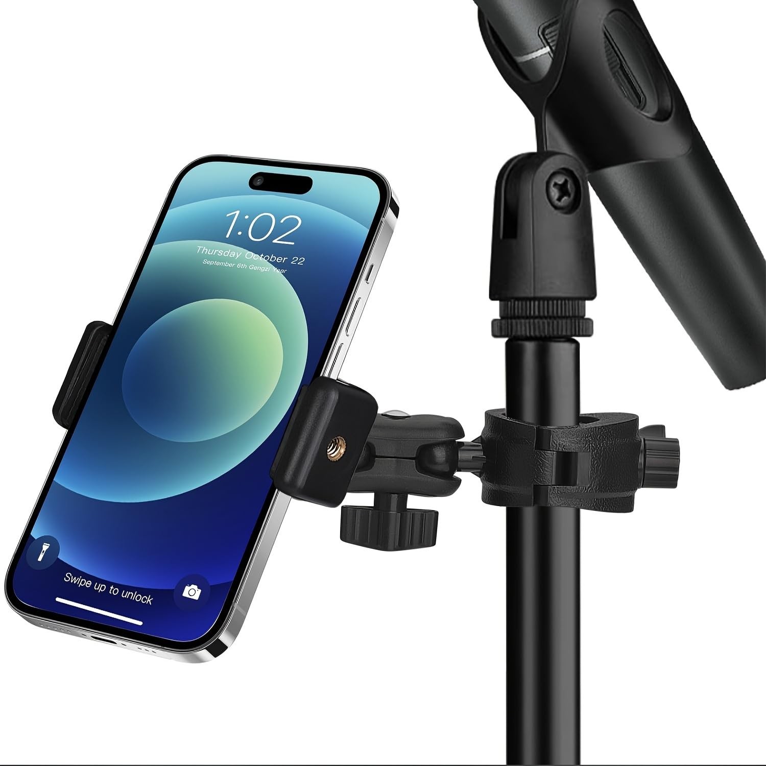 Holder for Microphone Stand, Adjustable Mic Music Stand Holder for Mobile Pho...