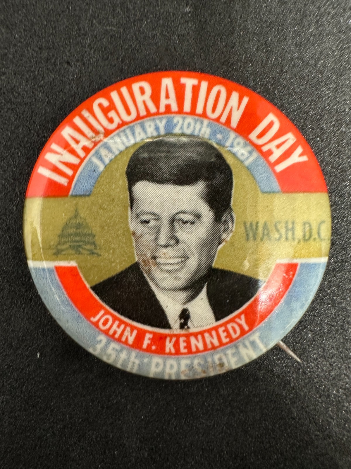 1961  John F. Kennedy Inauguration Day   1 3/4" Pinback Button