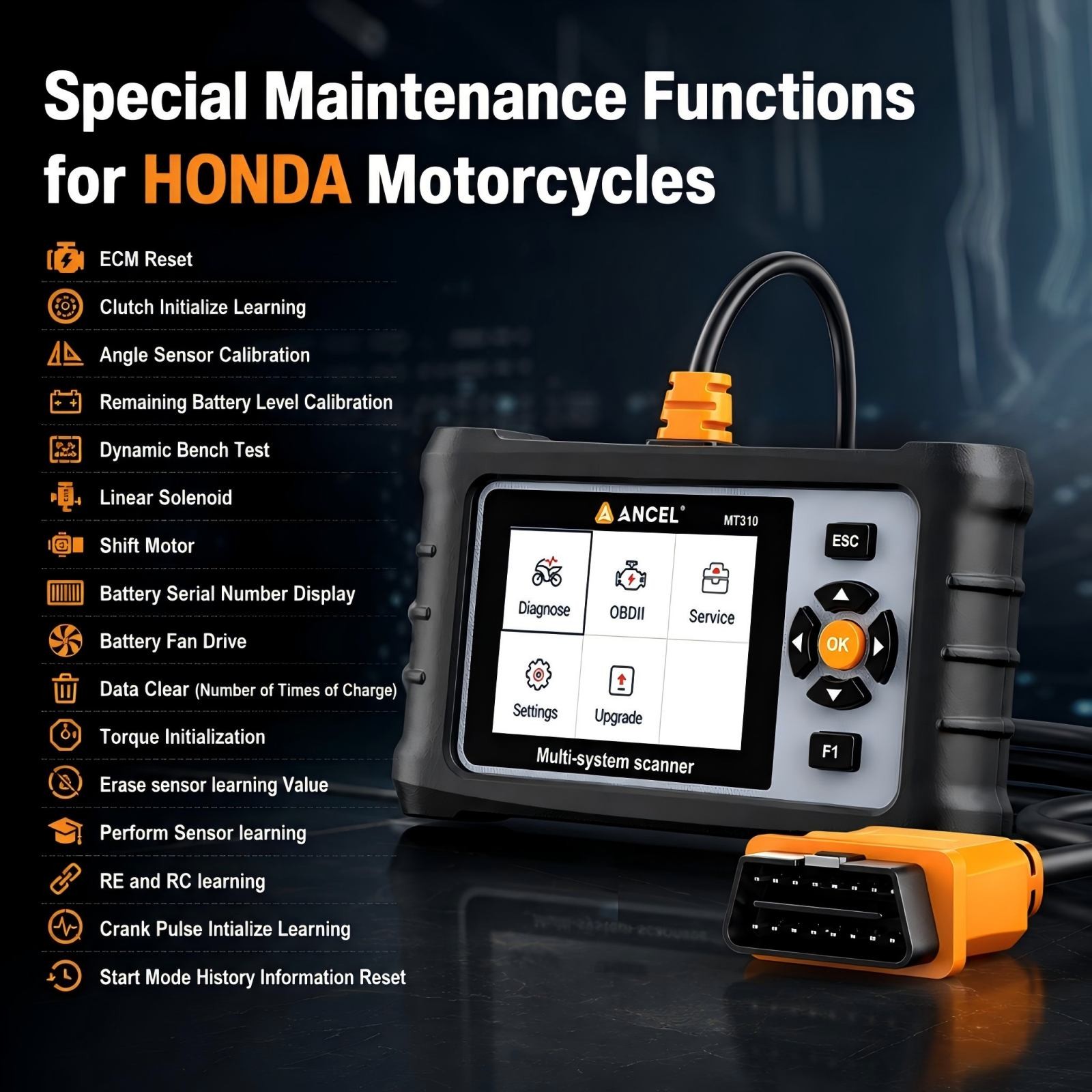 Motorcycle Scanner Full System Diagnosis Read Clear Fault Codes Service Reset