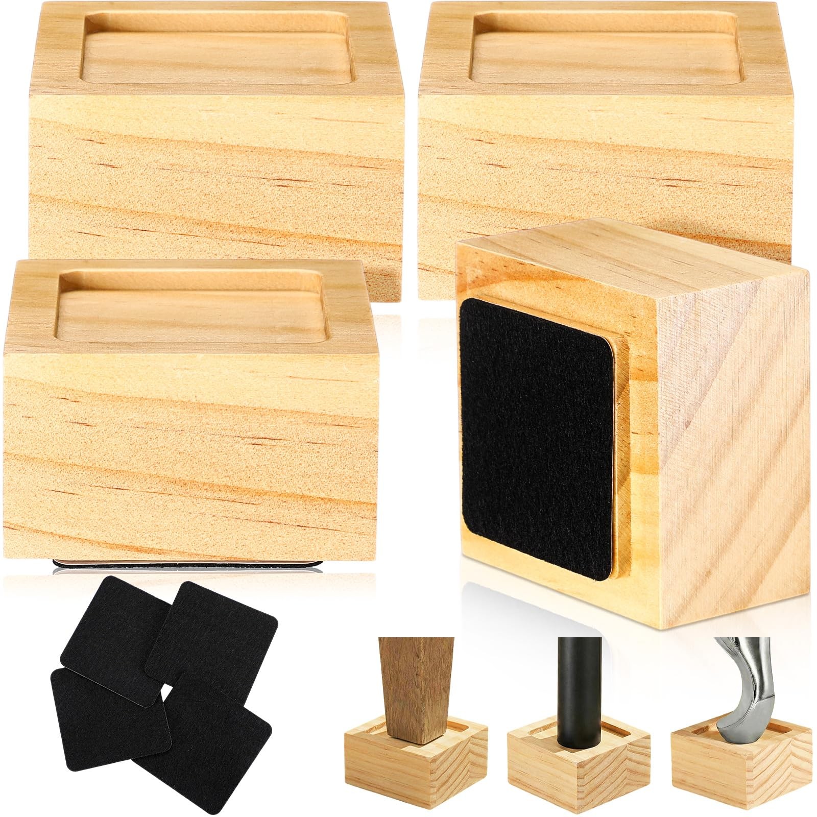 8 PCS Solid Wood Bed Furniture Risers Adjustable 14 Inch Lifts Wood Color