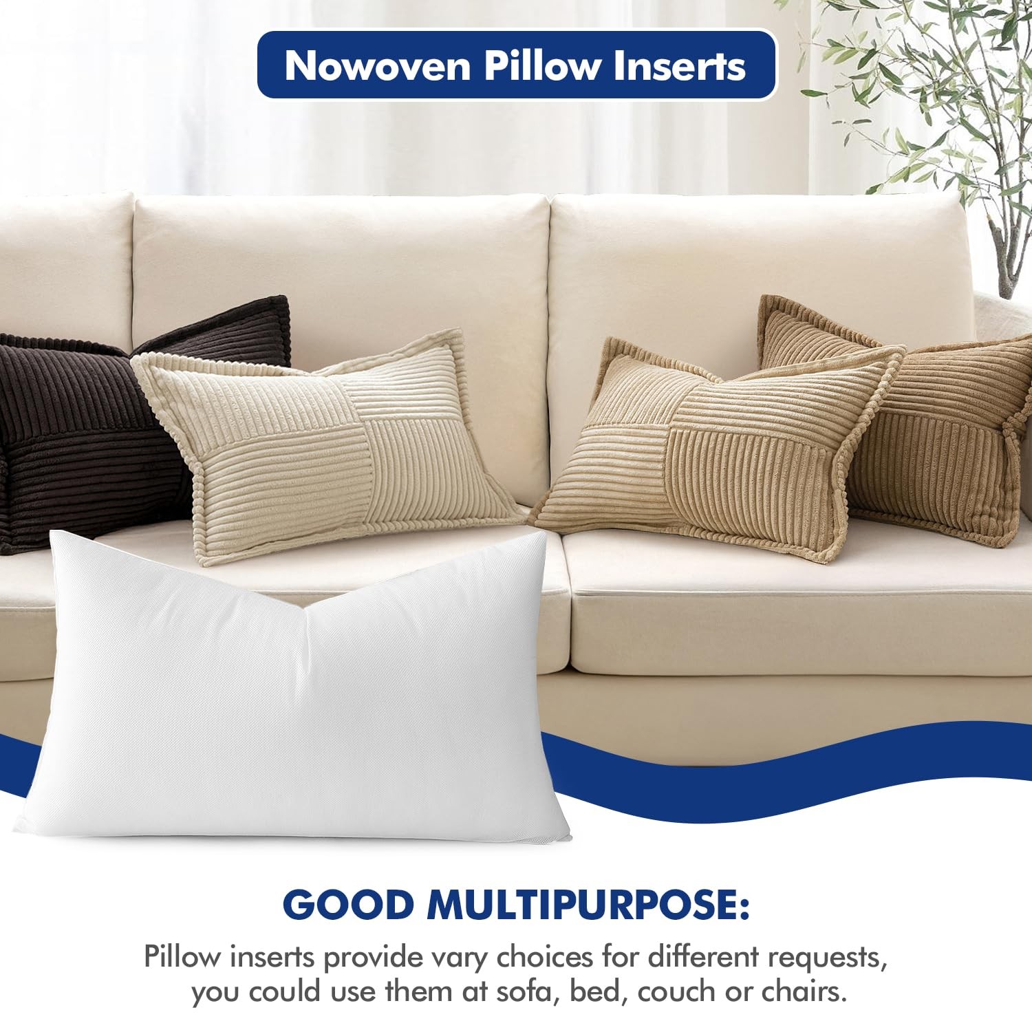 MIULEE 12x20 Pillow Inserts Set of 2, Rectangle Decorative Throw Pillow Prem...
