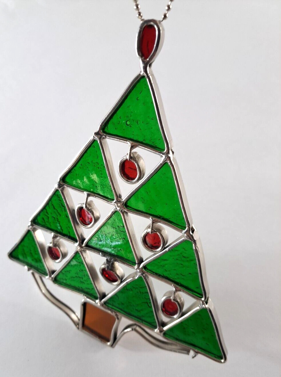 Christmas Tree Suncatcher Slag Glass Ornament Holiday Window Decor 7"