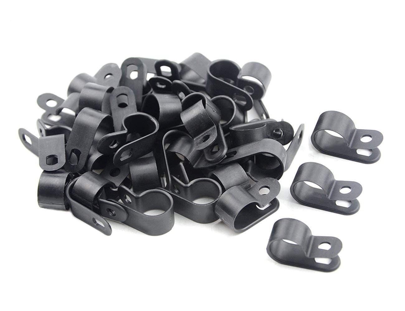 100 PCS 1/2" Nylon Cable Clamps Assortment RType Clips Kit Black Wire Mount