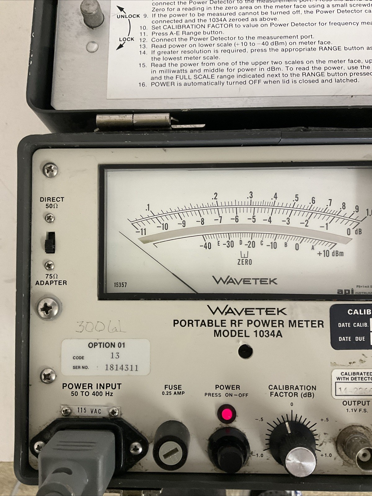 Wavetek Portable RF Power Meter Model 1034A