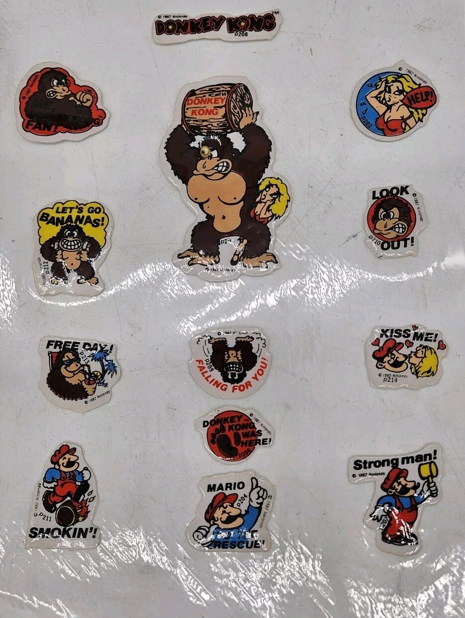Vintage 1982 NINTENDO Donkey Kong Video Game Puffy Stickers Googly Eyes