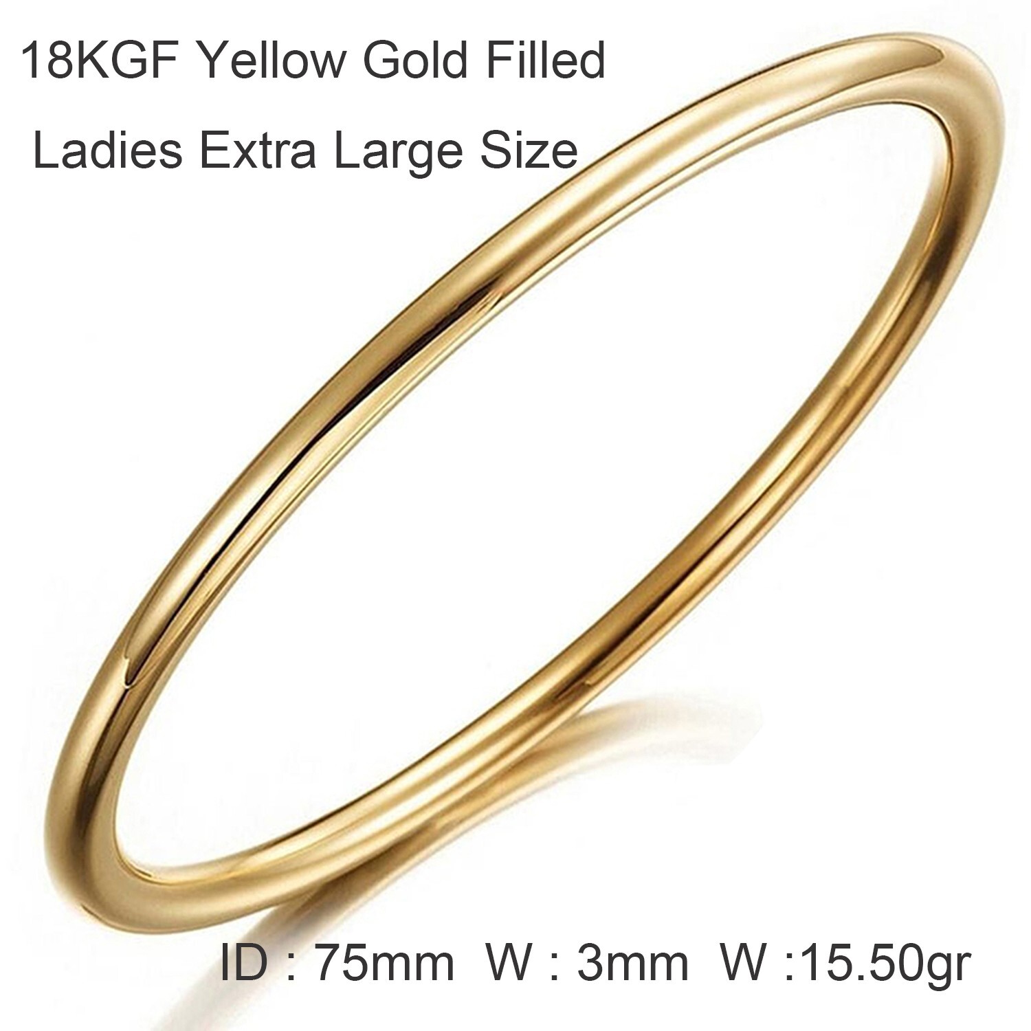 Bracelet Real 18k Yellow Gold Filled Solid Cuff Bangle Extra Large Size 75mm