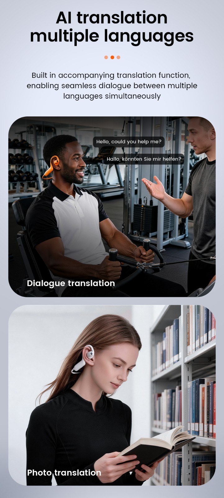 AI Smart Camera Open-Ear Bluetooth Earbuds 8MP HD Camera AI Translation Headset