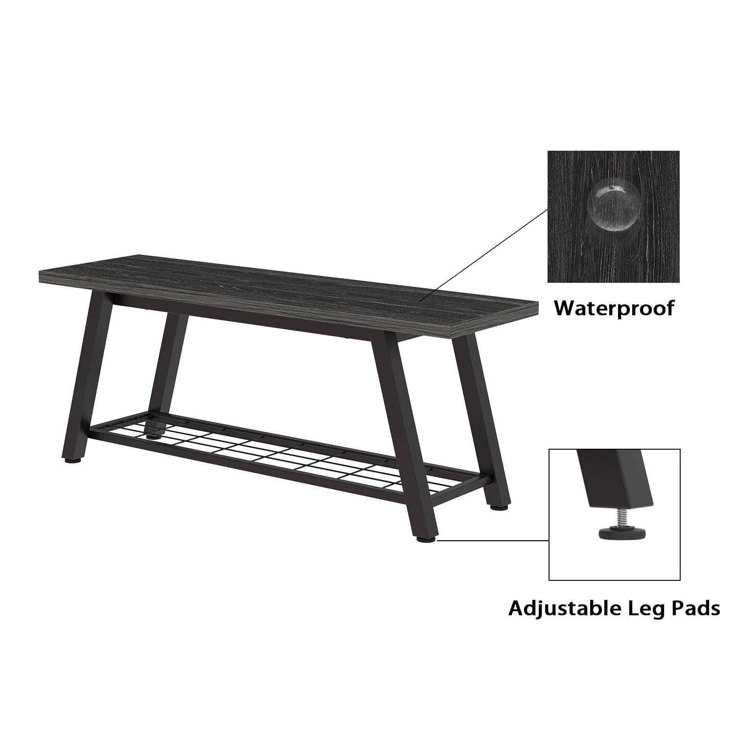 Oastreeful Industrial Entryway Bench Charcoal Black