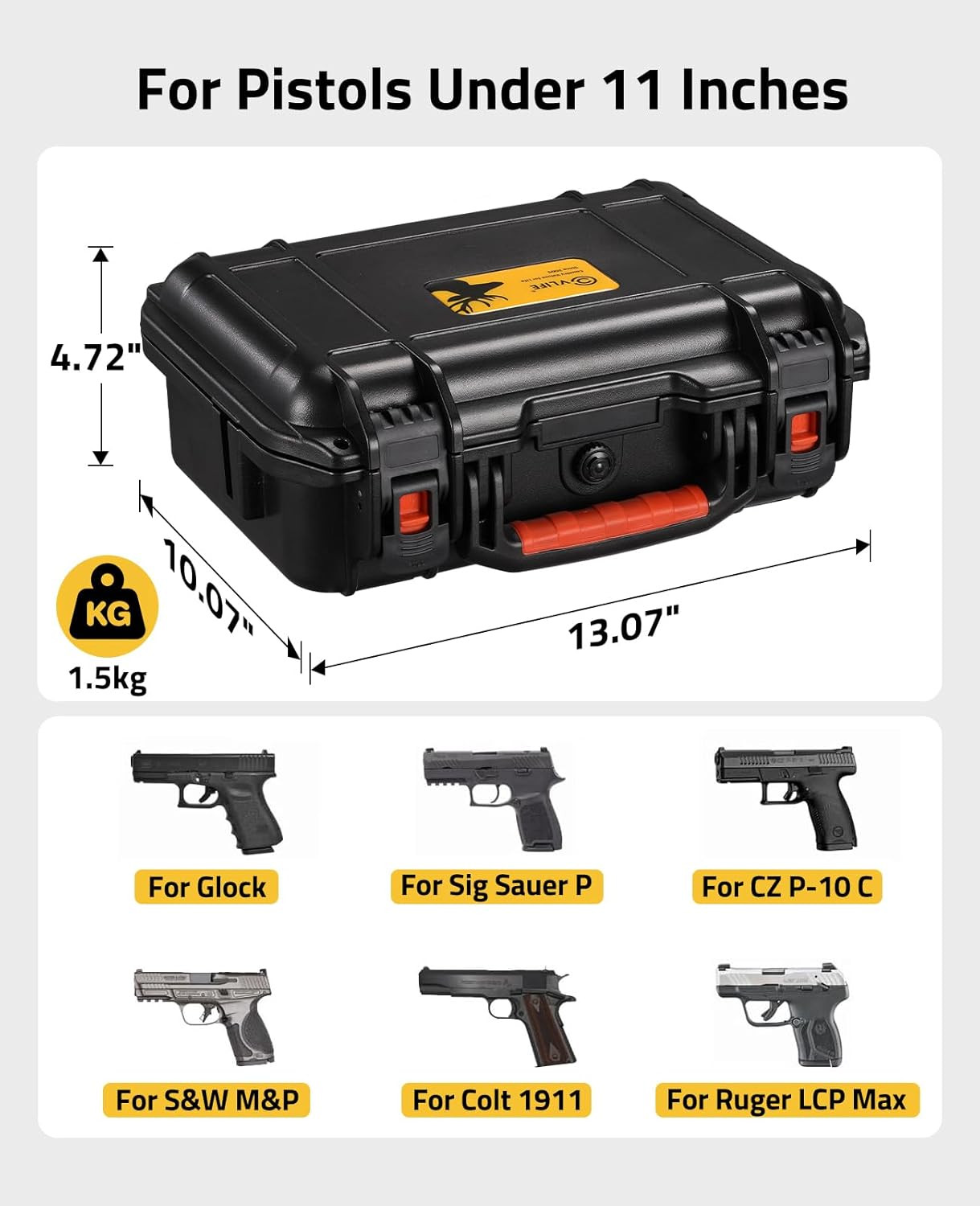 Pistol Case Lockable, TSA Approved Firearm Travel Case with 2 TSA Locks, Hard Sh