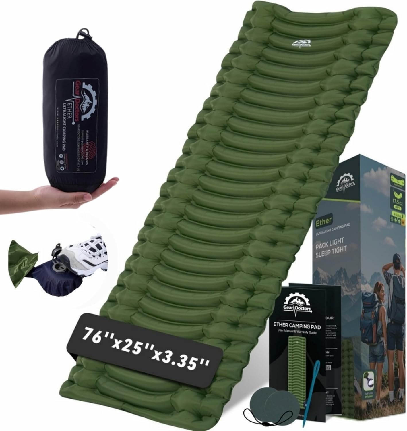 Ether 17.5oz Ultralight Camping Sleeping Pad – Backpacking Air Mattress – Cam...
