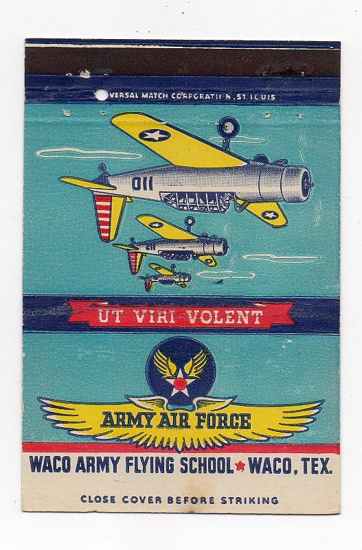 Waco Army Air Force Flying School Texas Unused WWII Front Strike Matchcover