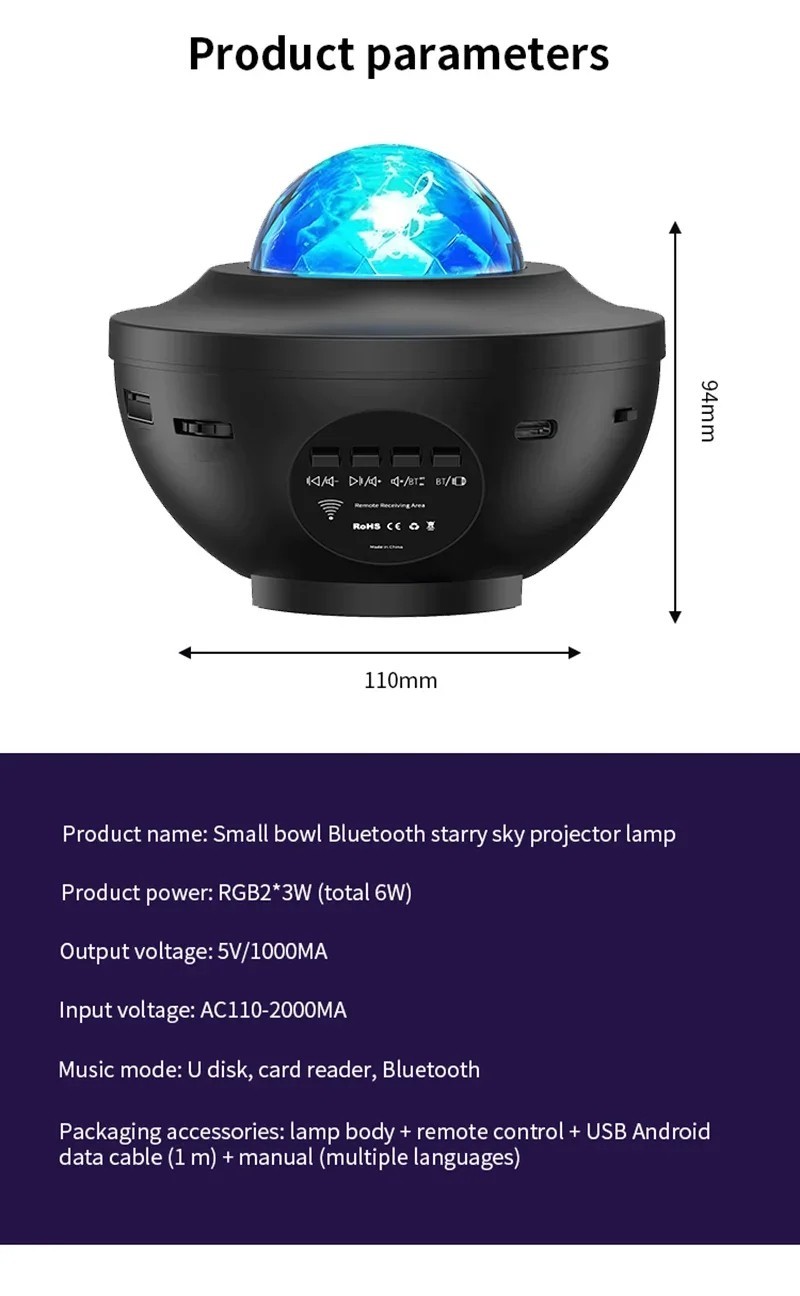 LED Galaxy Star Projector Night Light Bluetooth Speaker USB Kids Gift Lamp