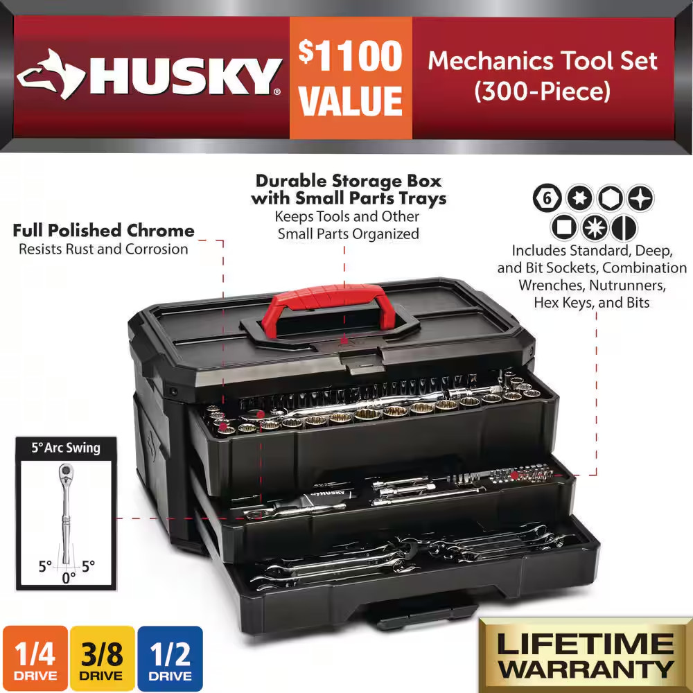 300-Piece Sae/Metric Mechanics Tool Set with Tool Box