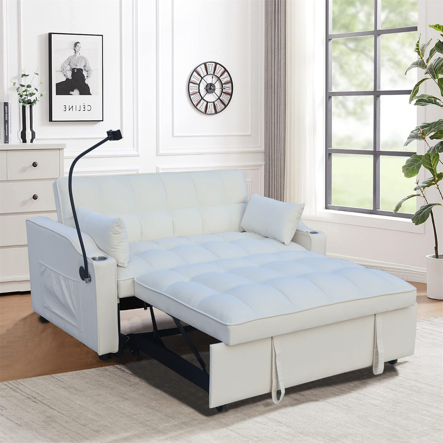 Convertible Sleeper Sofa Bed Loveseat Sofa 2-Seater Couch w/ Pull-Out Bed